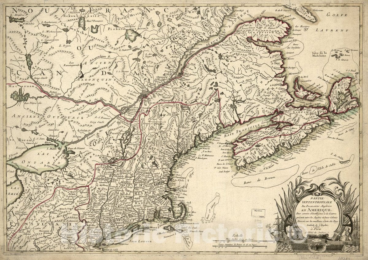 Historic 1778 Map - Partie septentrionale des Possessions angloise en AmÃ©rique : Pour servire d'intelligence Ã  la Guerre prÃ©sente Entre les Anglois