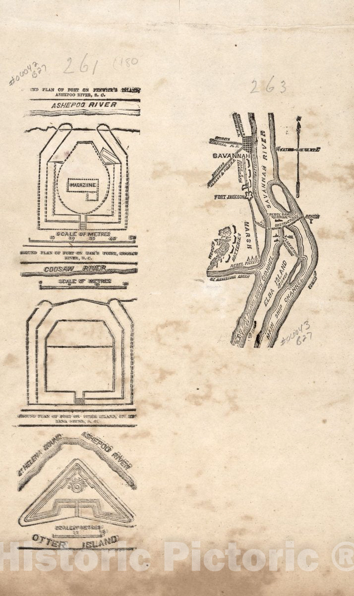 Historic Map - Civil War Proof maps : United States. - Ground Plan of Fort on Fenwick's Island (SC); Savannah River with fortifications