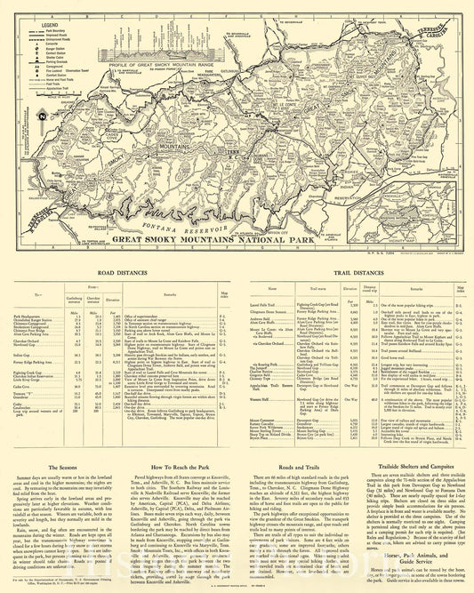 Historic 1951 Map - Great Smoky Mountains National Park.
