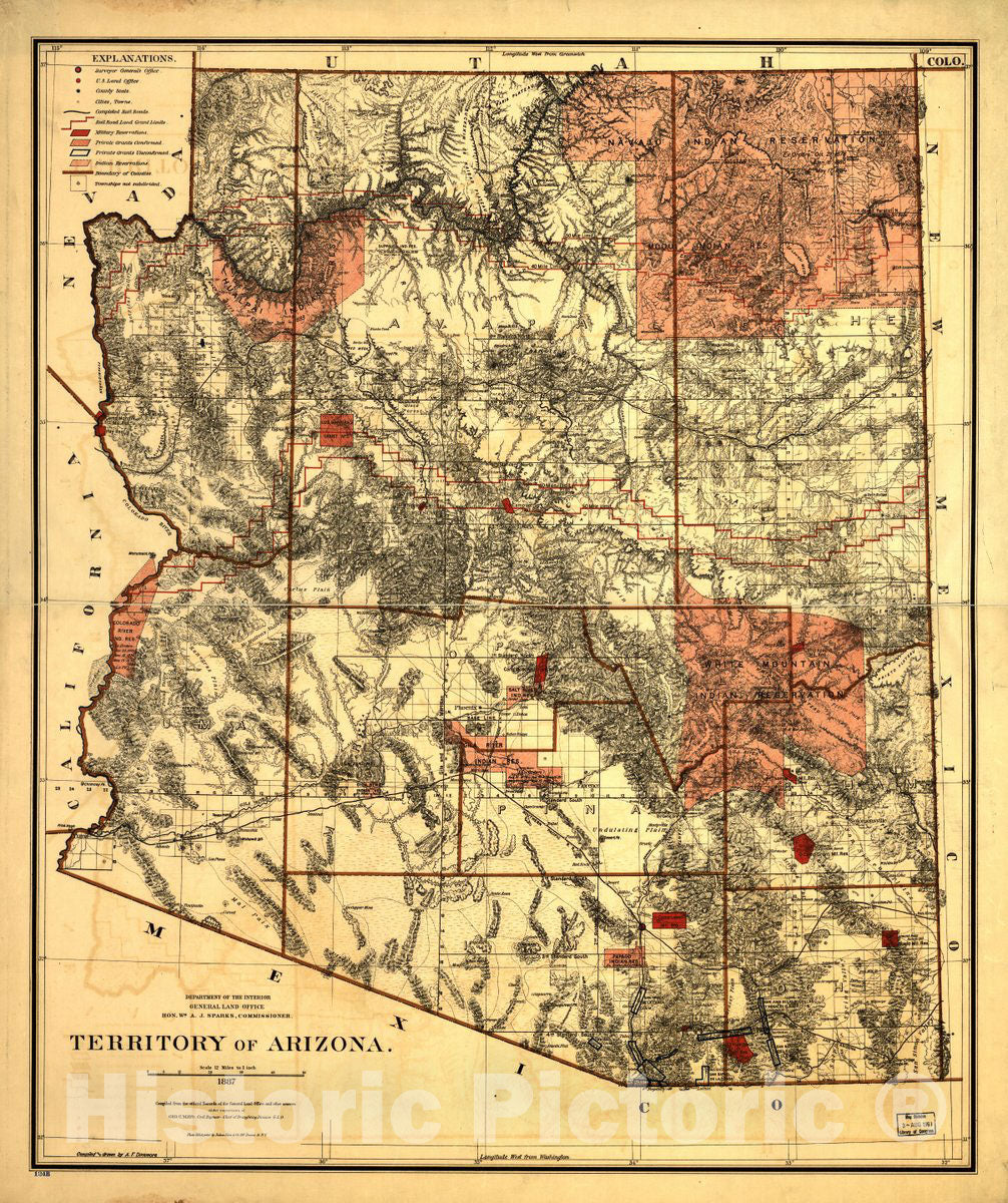 Historic 1887 Map - Territory of Arizona.