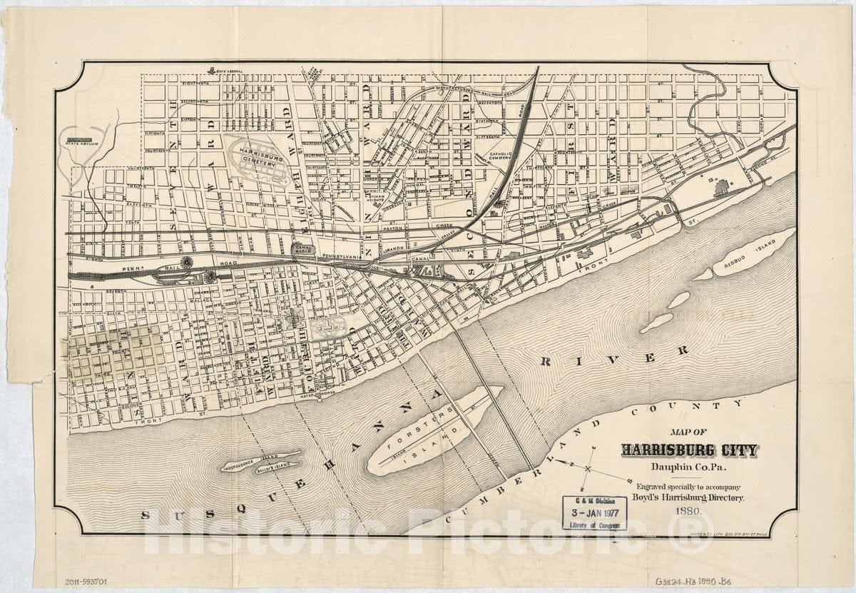 Historic 1880 Map - Map of Harrisburg City, Dauphin Co. Pa.