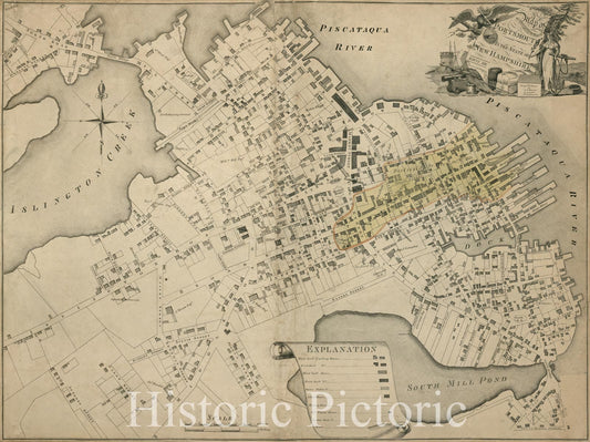 Historic 1813 Map - Map of The Compact Part of The Town of Portsmouth in The State of New Hampshire : 1813