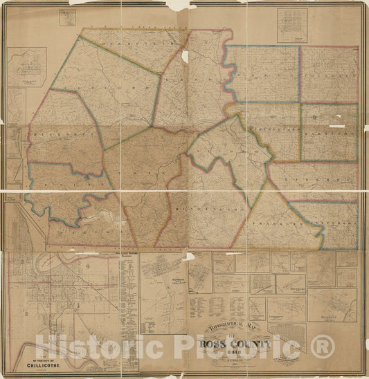 Historic 1860 Map - Topographical map of Ross County, Ohio