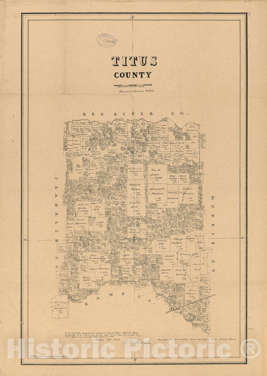 Historic 1880 Map - Titus County, Texas.