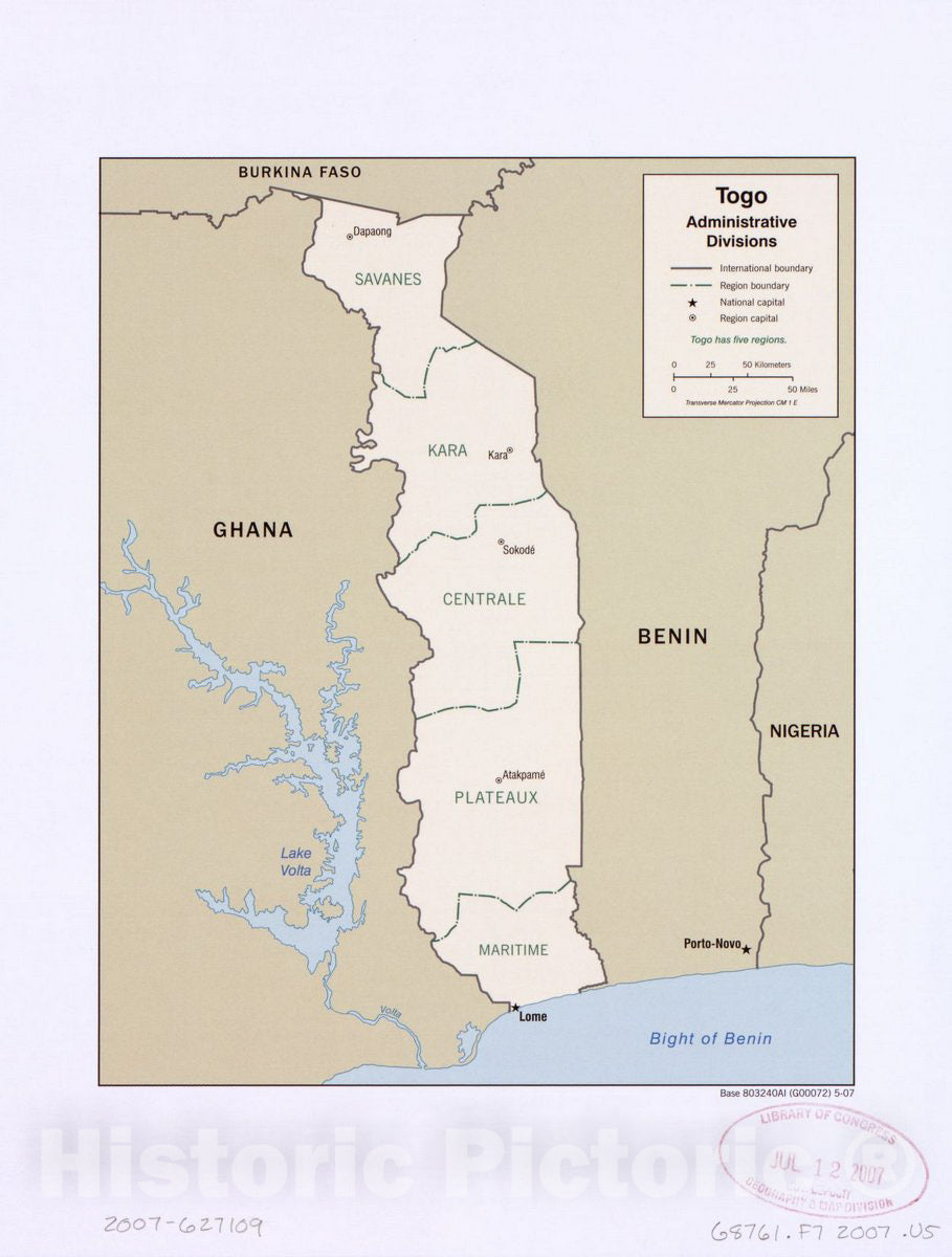 Historic 2007 Map - Togo, Administrative divisions.