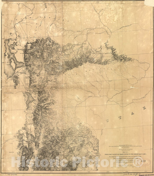 Historic 1855 Map - from The Valley of Green River to The Great Salt Lake.