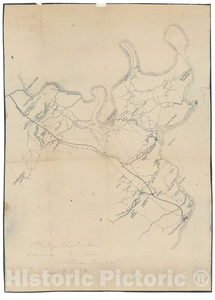 Historic 1864 Map - Eastern Part of Chesterfield County, Virginia