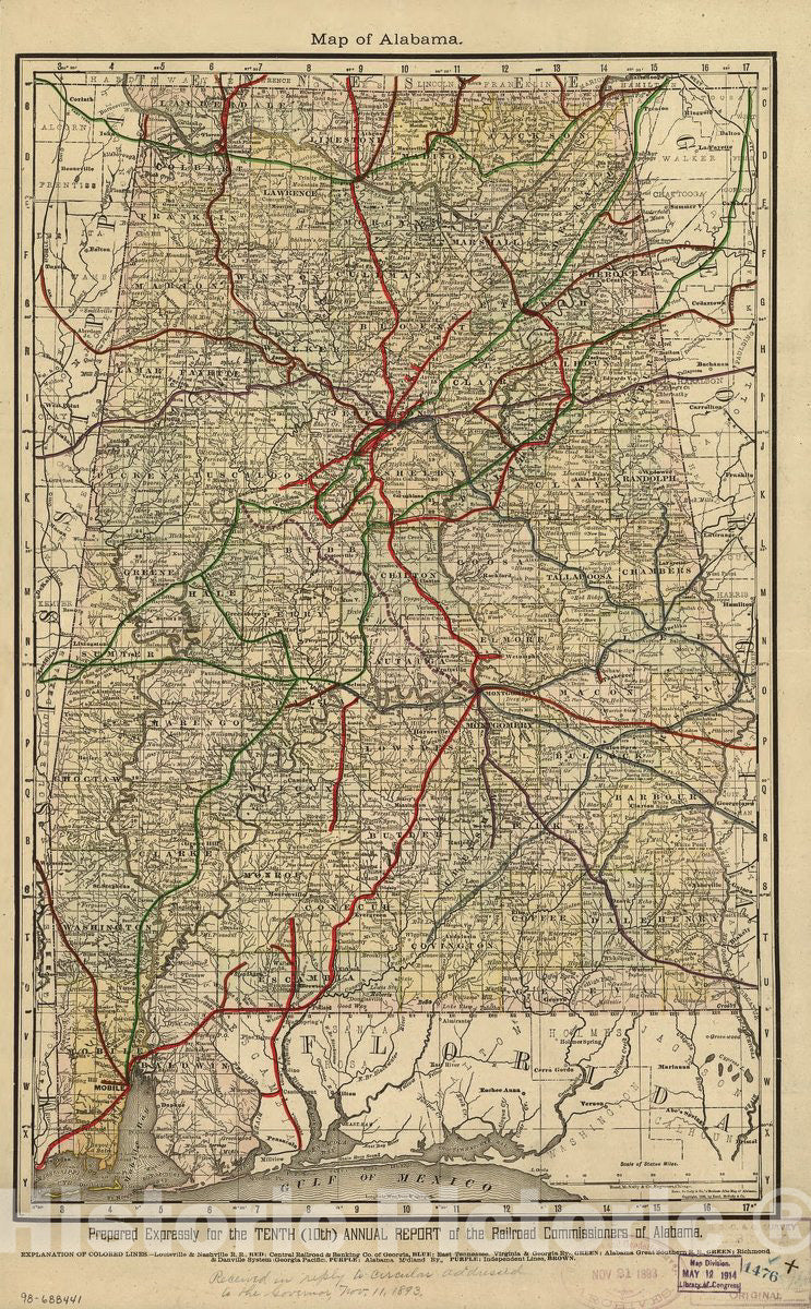 Historic 1888 Map - Map of Alabama.