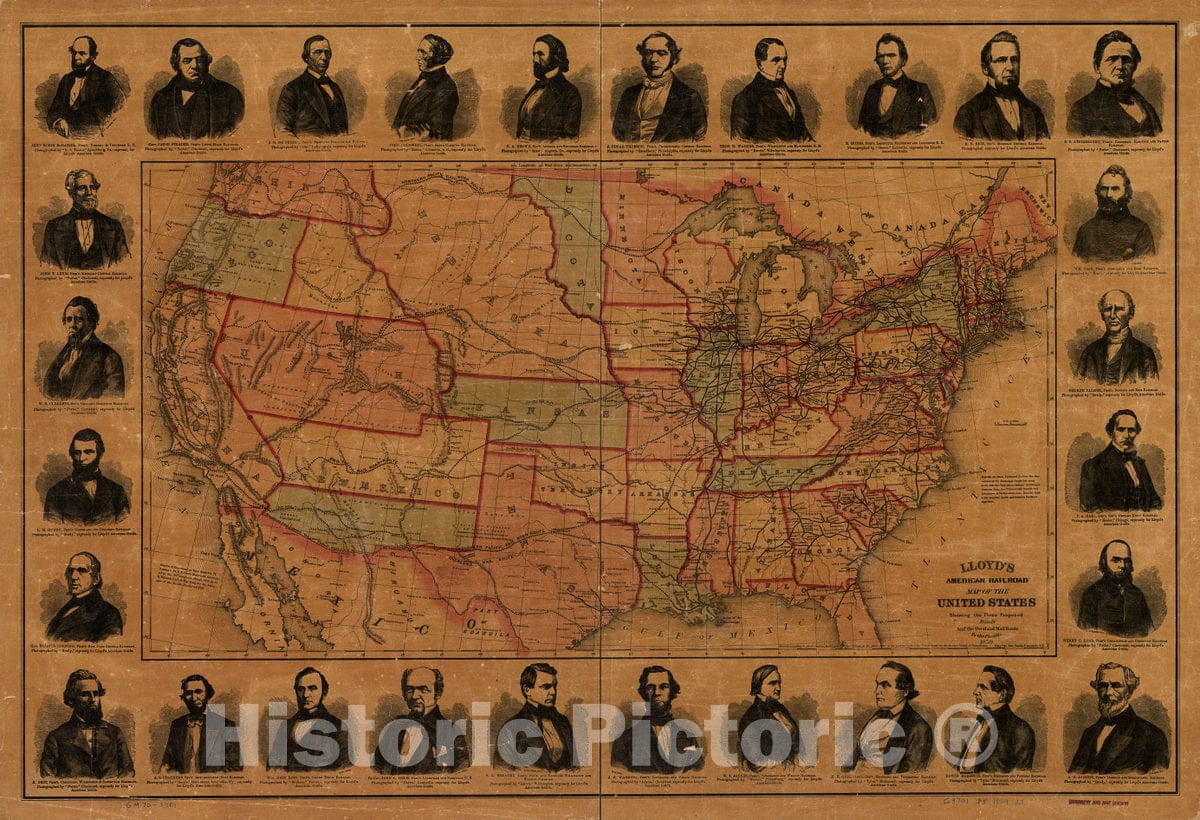 Historic 1859 Map - Lloyd's American Railroad map of The United States, Showing The Three Proposed Roads and The Overland Mail Route to The Pacific,