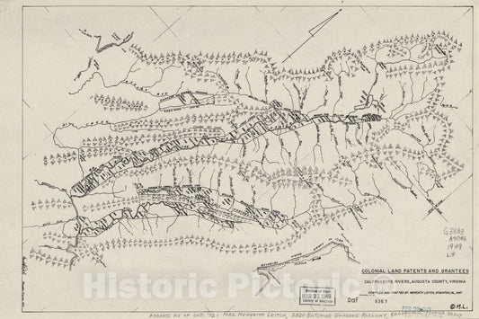Historic 1947 Map - Colonial Land patents and grantees : Calfpasture Rivers, Augusta County, Virginia