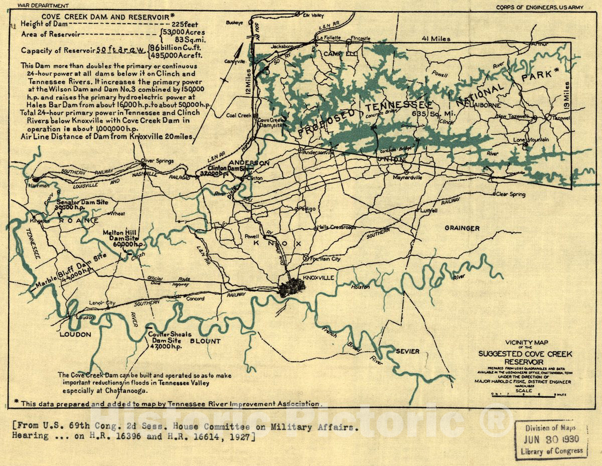 Historic 1925 Map - Vicinity map of The Suggested Cove Creek Reservoir.