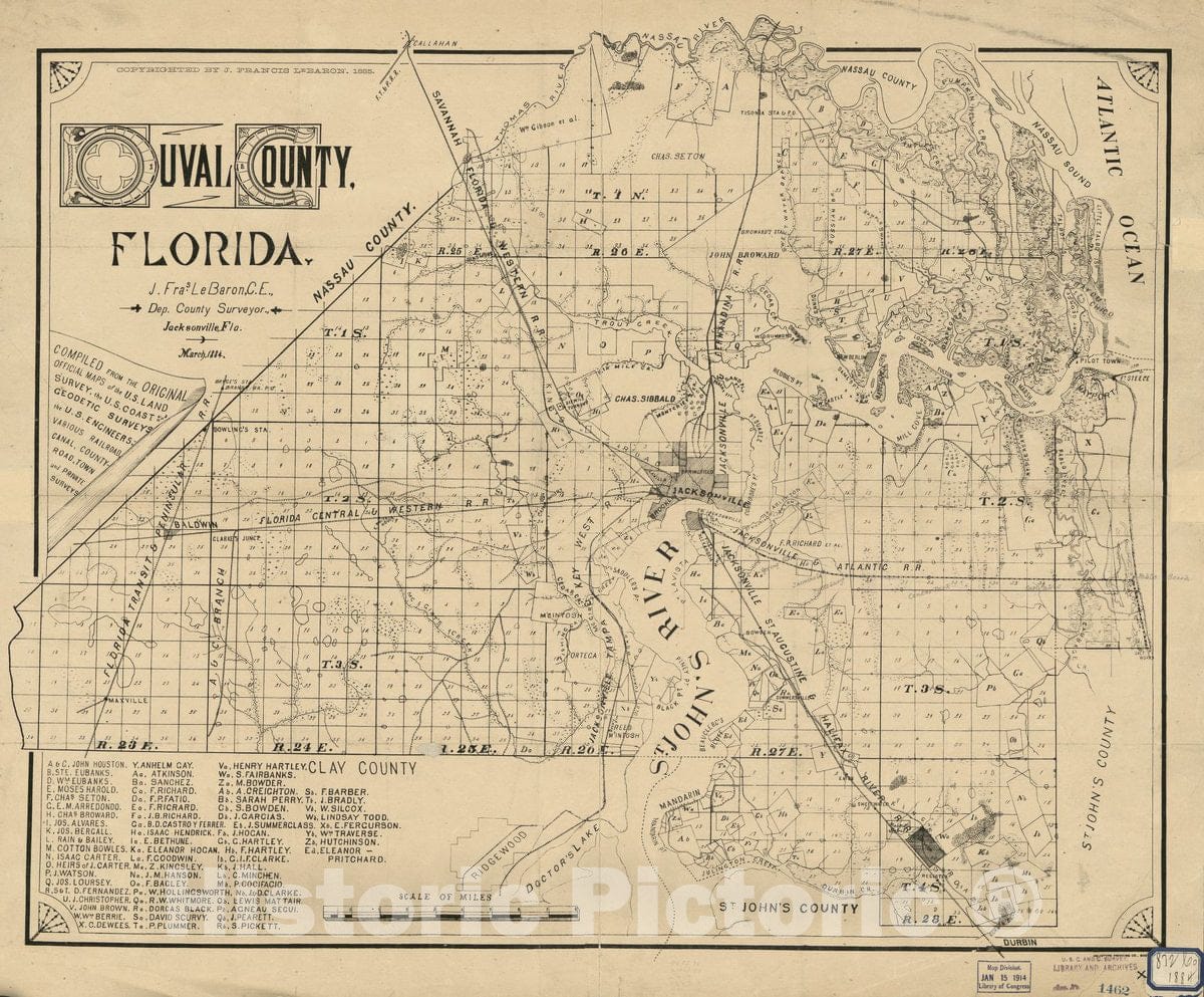 Historic 1885 Map - Duval County, Florida
