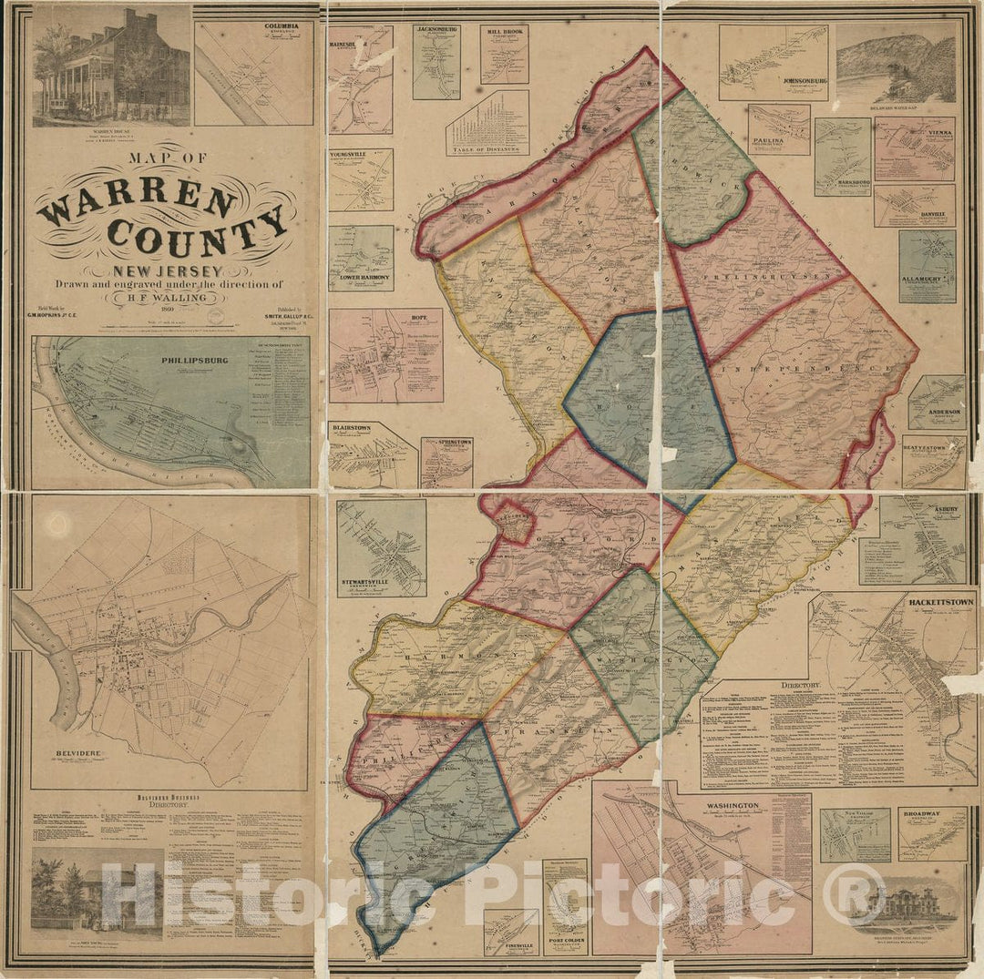 Historic 1860 Map - Map of Warren County, New Jersey