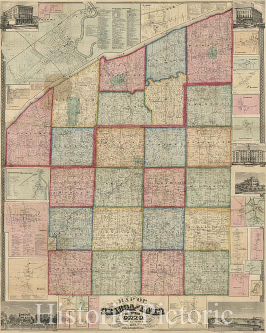 Historic 1857 Map - Map of Geauga and Lake Counties, Ohio
