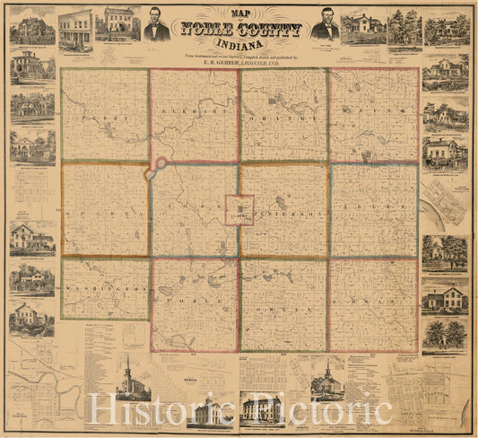 Historic 1860 Map - Map of Noble County, Indiana