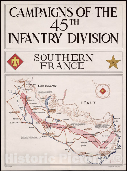 Historic Map - Campaigns of The 45th Infantry Division : Europe. - Rhineland - Campaigns of The Forty-Fifth Infantry Division