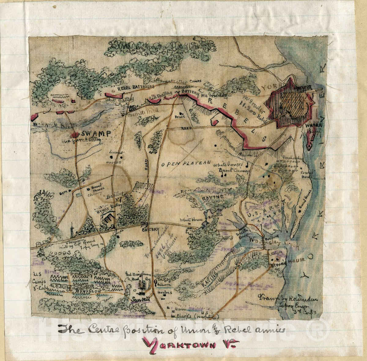 Historic 1862 Map - The Centre Position of Union and Rebel Armies, Yorktown, Va.