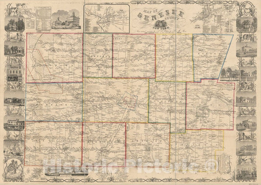 Historic 1854 Map - Map of Genesee County, New York : from Actual surveys