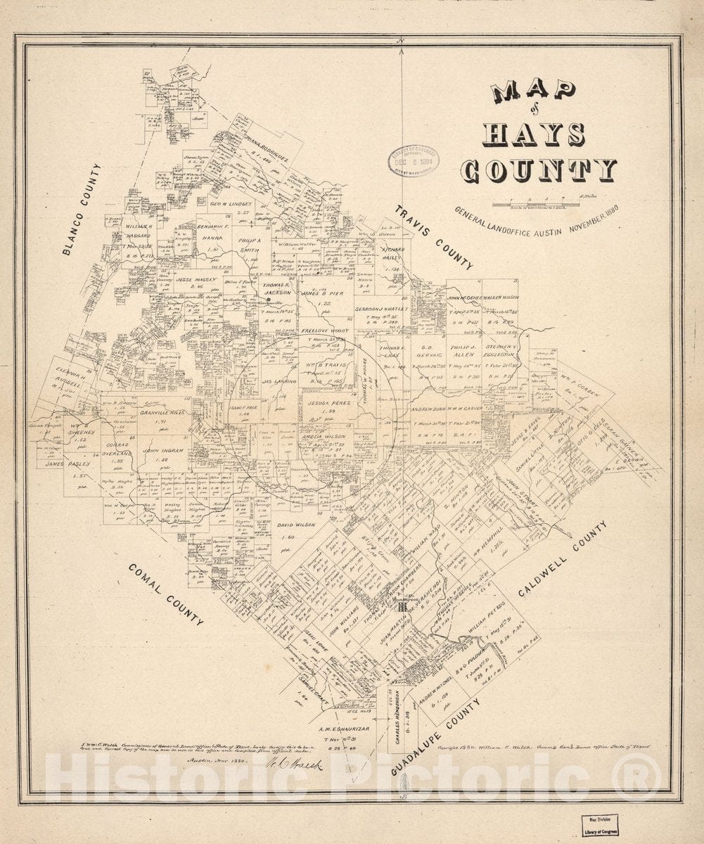Historic 1880 Map - Map of Hays County, Texas