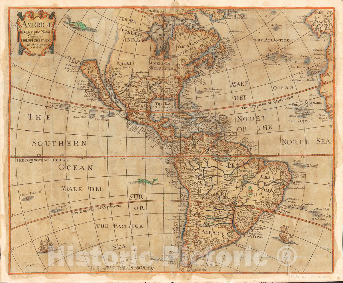 Historic 1660 Map - AmericÃ¦ descriptio nova