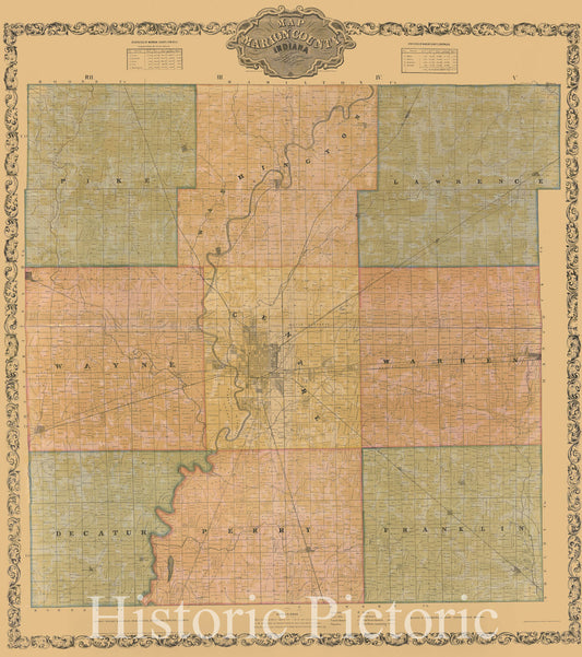 Historic 1855 Map - Map of Marion County, Indiana