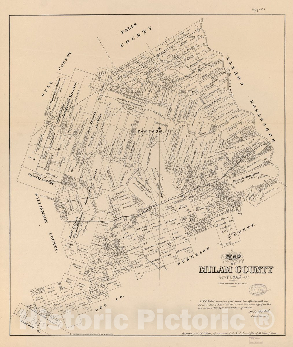 Historic 1879 Map - Map of Milam County, Texas.