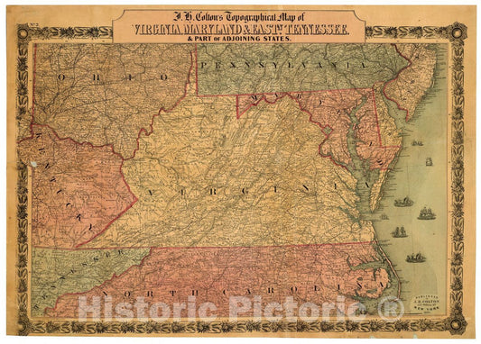 Historic 1861 Map - J.H. Colton's Topographical map of Virginia, Maryland & eastn. Tennessee : & Part of adjoining States.