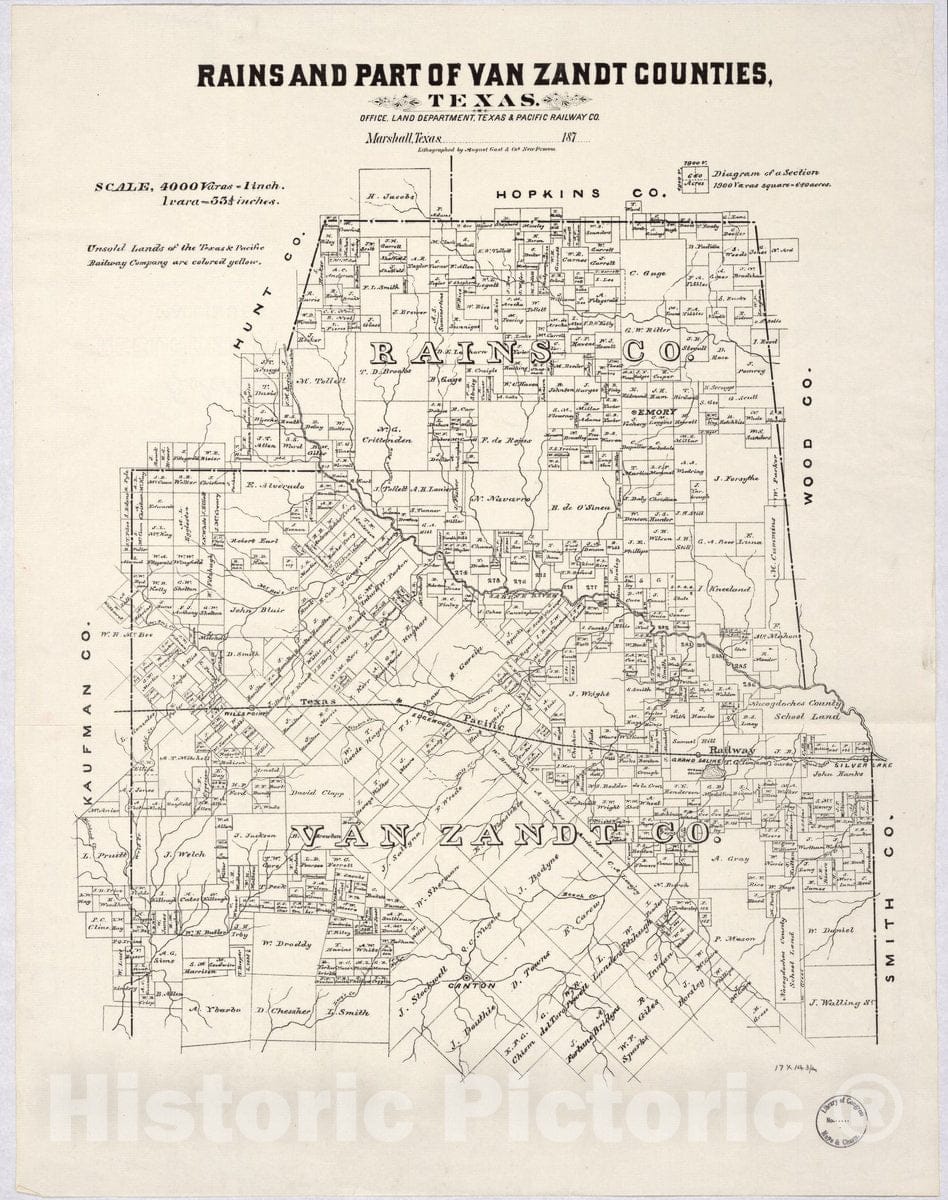 Historic 1870 Map - Rains and Part of Van Zandt Counties