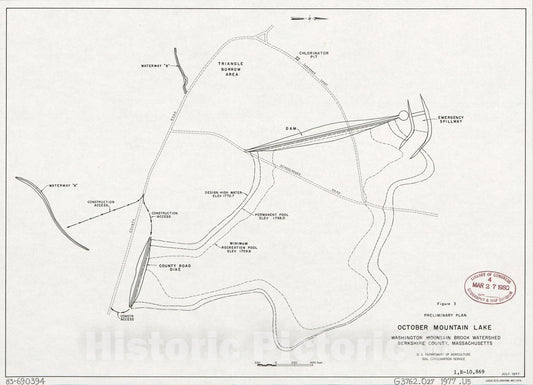 Historic 1977 Map - Preliminary Plan, October Mountain Lake, Washington Mountain Brook Watershed, Berkshire County, Massachusetts