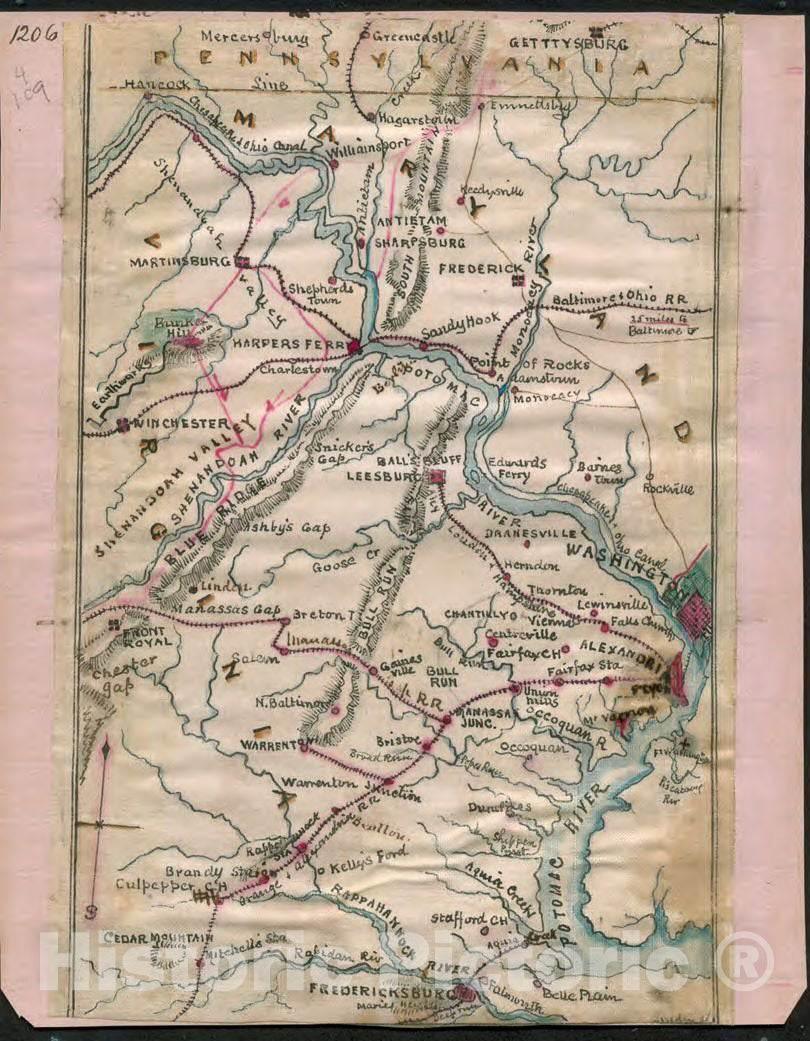 Historic 1861 Map - Map of The Potomac River.