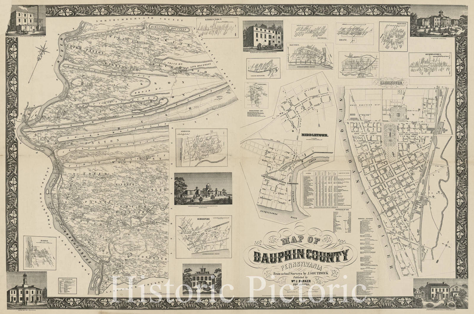 Historic 1858 Map - Map of Dauphin County, Pennsylvania : from Actual surveys