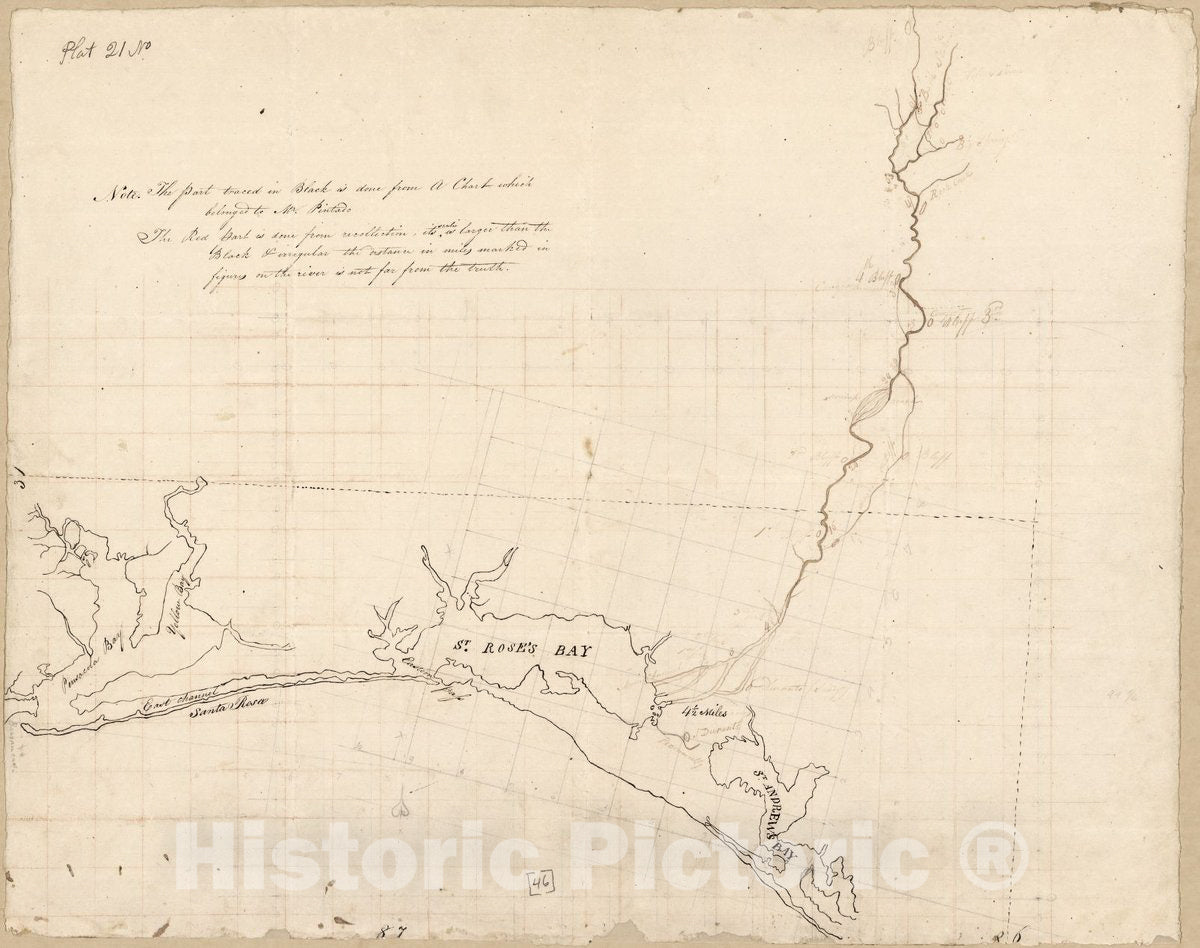 Historic 1815 Map - Map of Area from Pensacola Bay to St. Andrew's Bay, Spanish West Florida