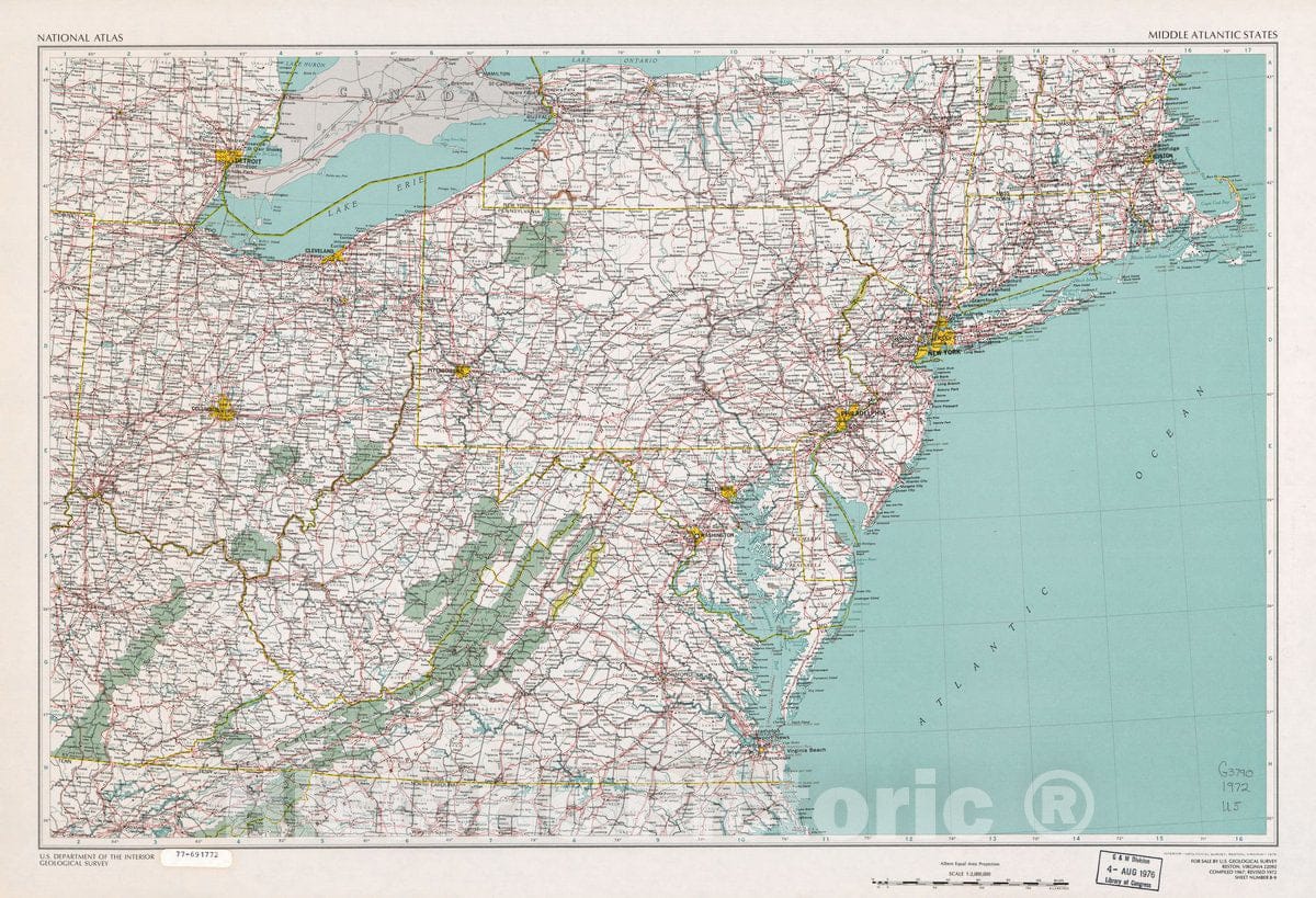 Historic 1976 Map - National Atlas: Middle Atlantic States.