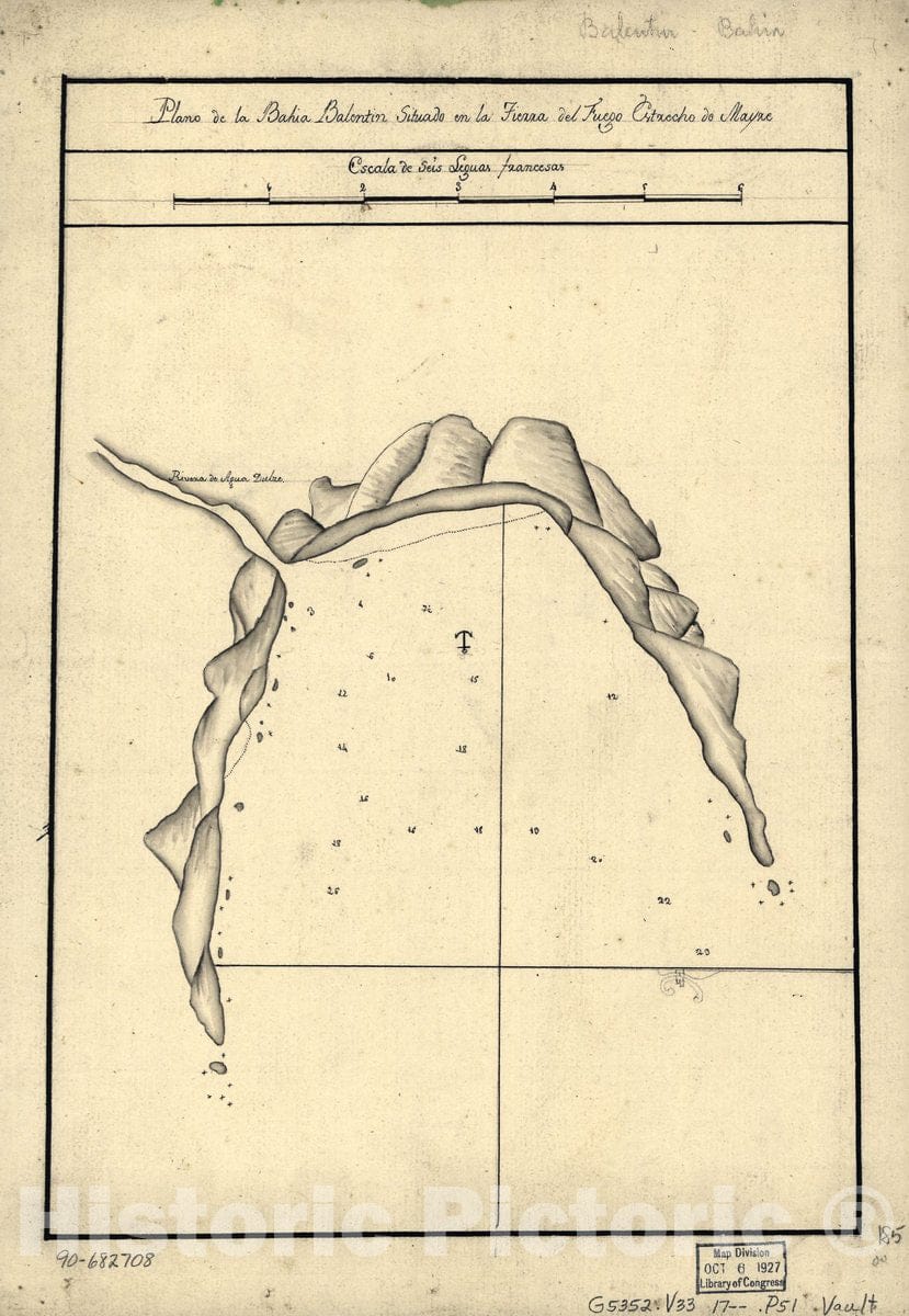 Historic 1700 Map - Plano de la BahÃ­a BalentÃ­n situado en la Tierra del Fuego, Estrecho de Mayre.