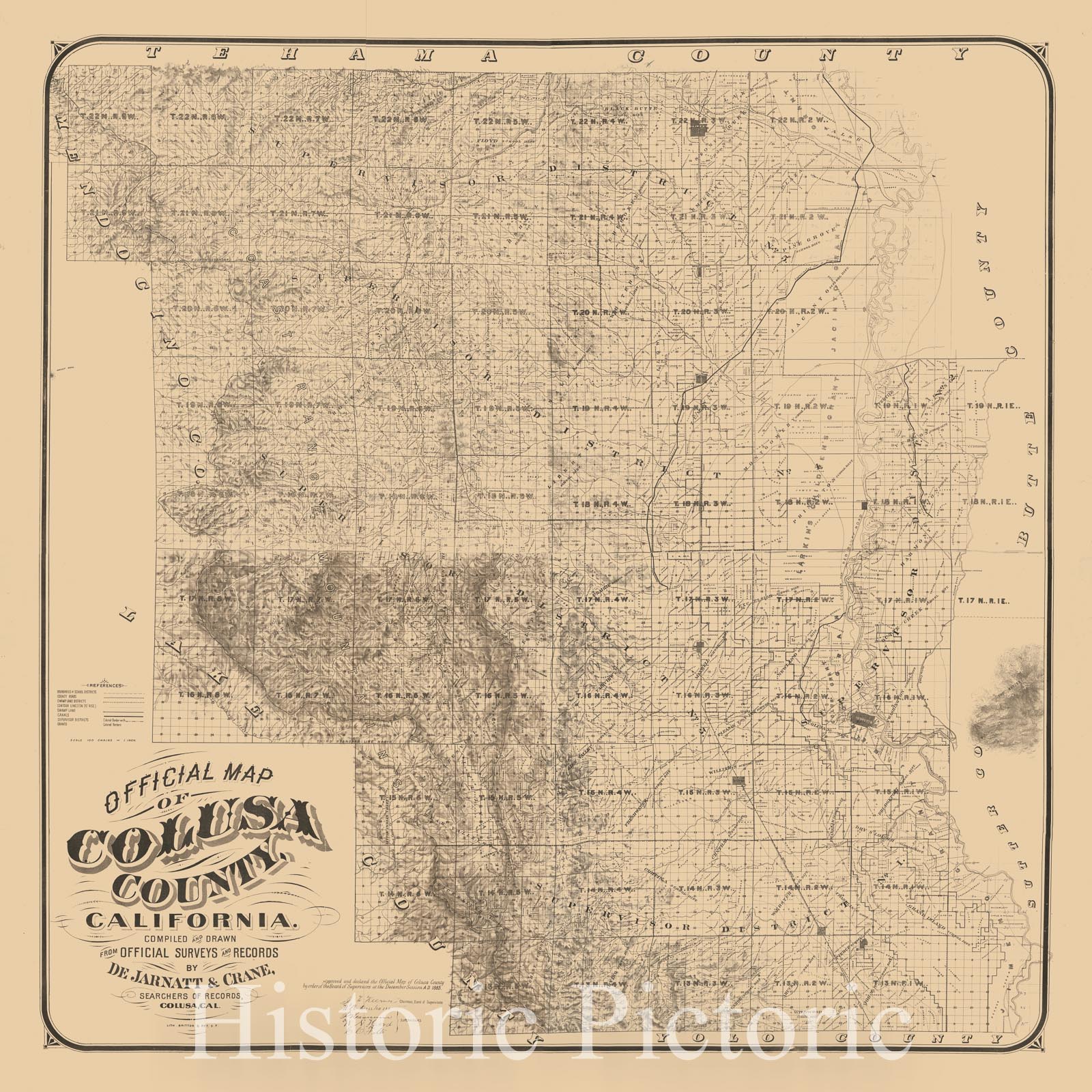Historic 1885 Map - Official map of Colusa County, California. : compiled and Drawn from Official surveys and Records