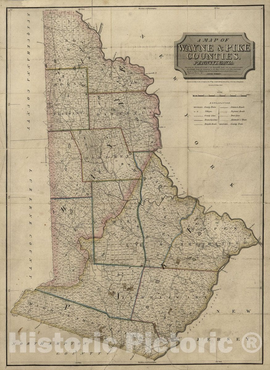 Historic 1814 Map - A map of Wayne & Pike Counties, Pennsylvania : shewing The situations & Forms of The Warrantee tracts
