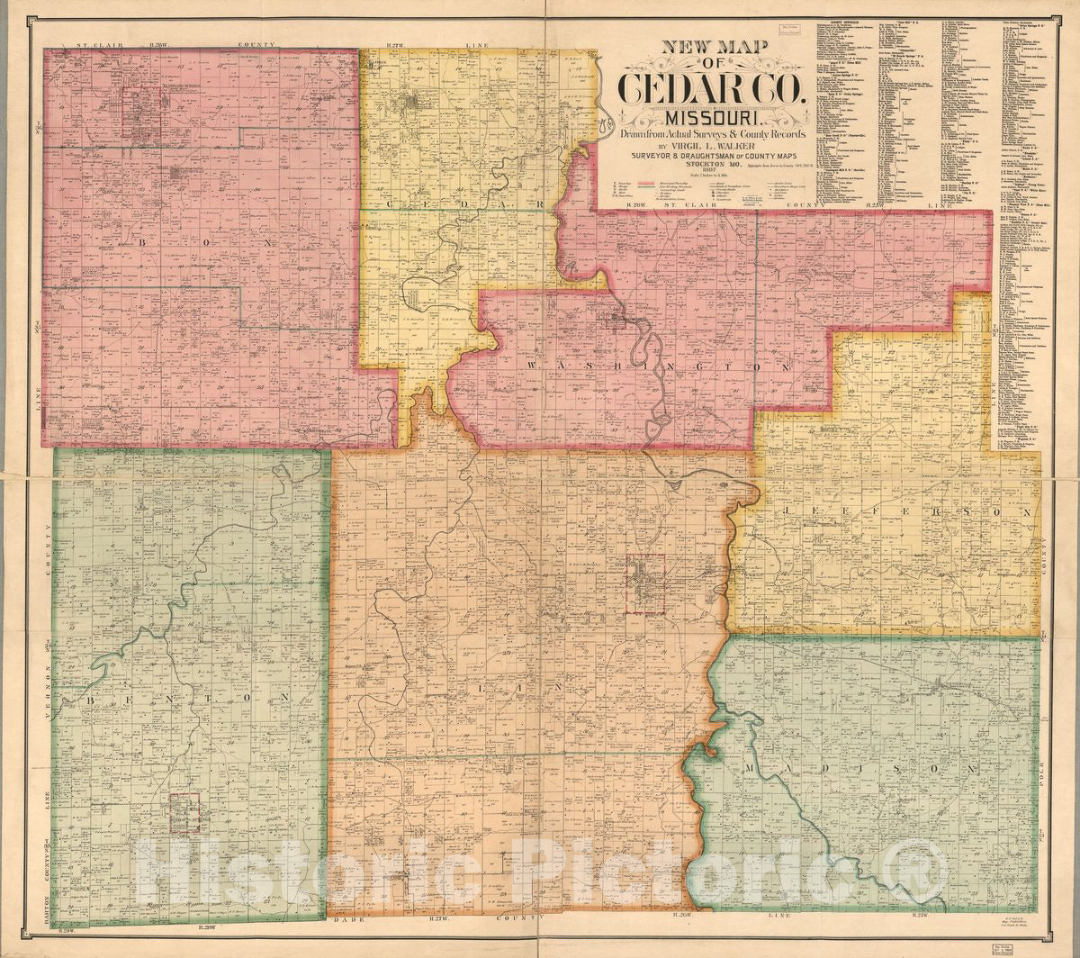 Historic 1897 Map - New map of Cedar Co. Missouri