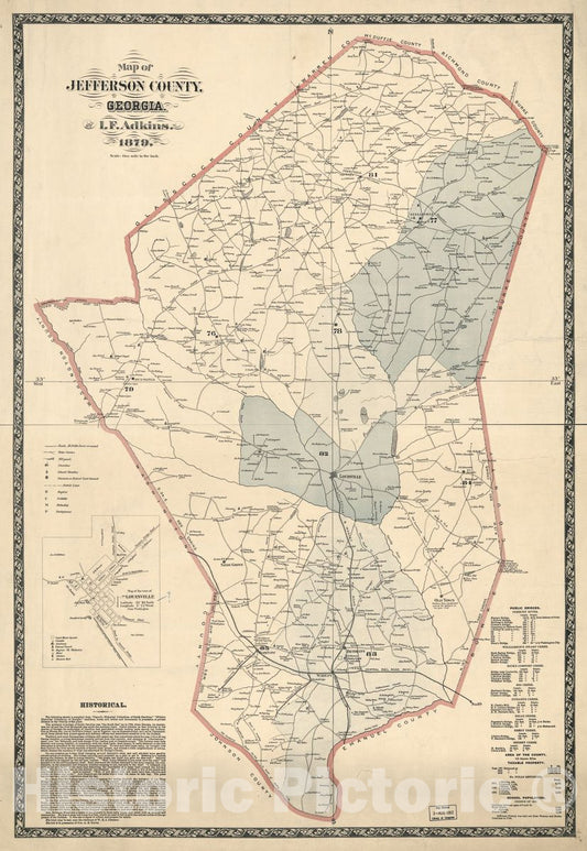 Historic 1879 Map - Map of Jefferson County, Georgia