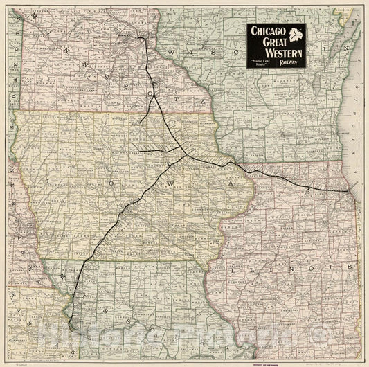 Historic 1897 Map - Chicago Great Western Railway;Maple Leaf Route;