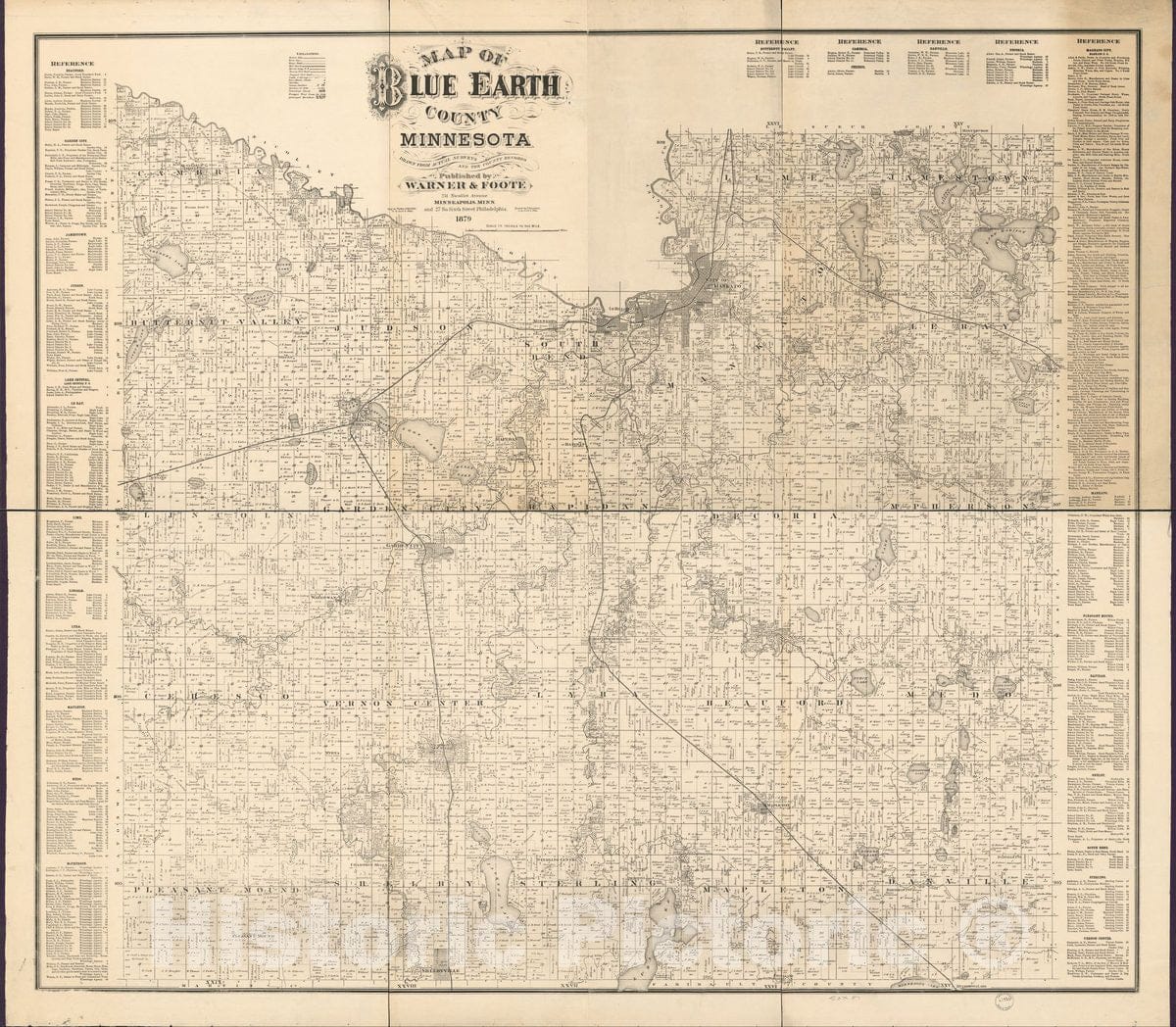Historic 1879 Map - Map of Blue Earth County, Minnesota : Drawn from Actual surveys and The County Records.