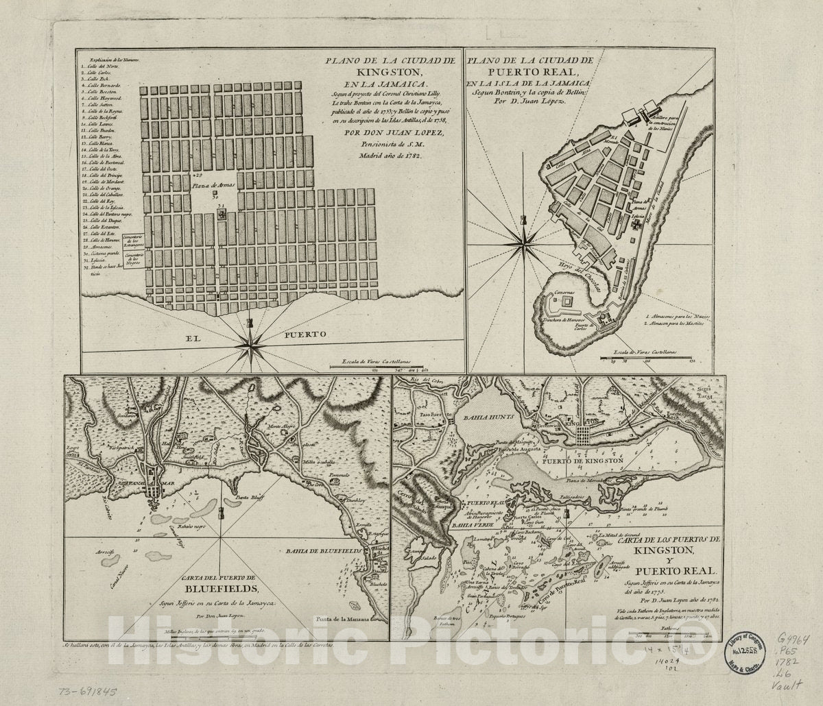Historic 1782 Map - Plano de la Ciudad de Puerto Real, en la isla de la Jamaica.