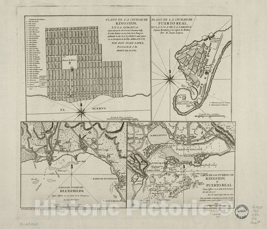 Historic 1782 Map - Plano de la Ciudad de Puerto Real, en la isla de la Jamaica.