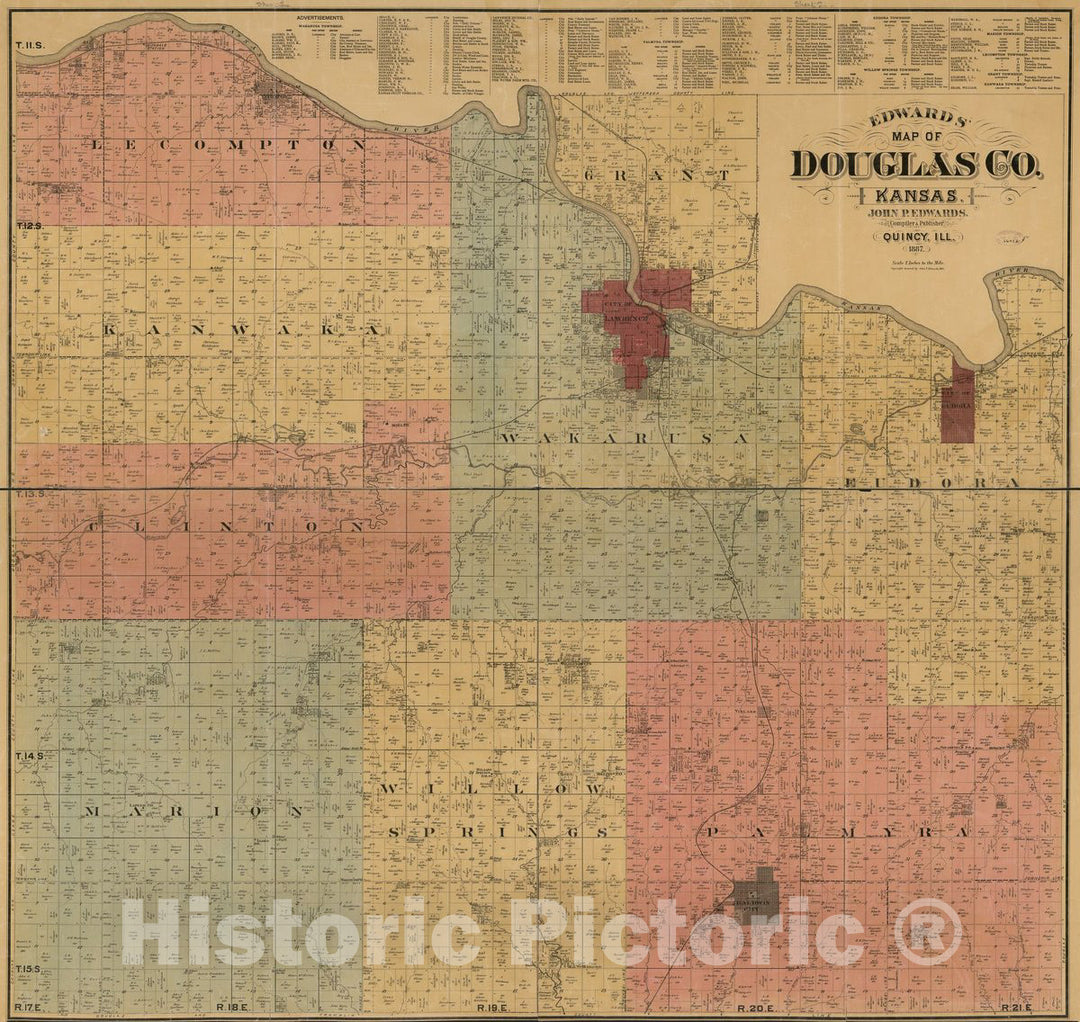 Historic 1887 Map - Edward's map of Douglas Co, Kansas