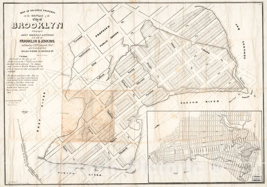Historic 1836 Map - Map of Valuable Property in The 6th Ward of The City of Brooklyn Belonging to John Dikeman & Others to be Sold by Franklin & Jenkins on Monday, 29th August, 1836