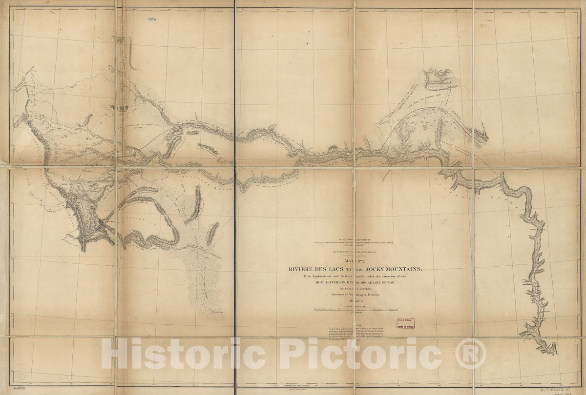 Historic 1859 Map - Riviere des Lacs to The Rocky Mountains : from explorations and surveys