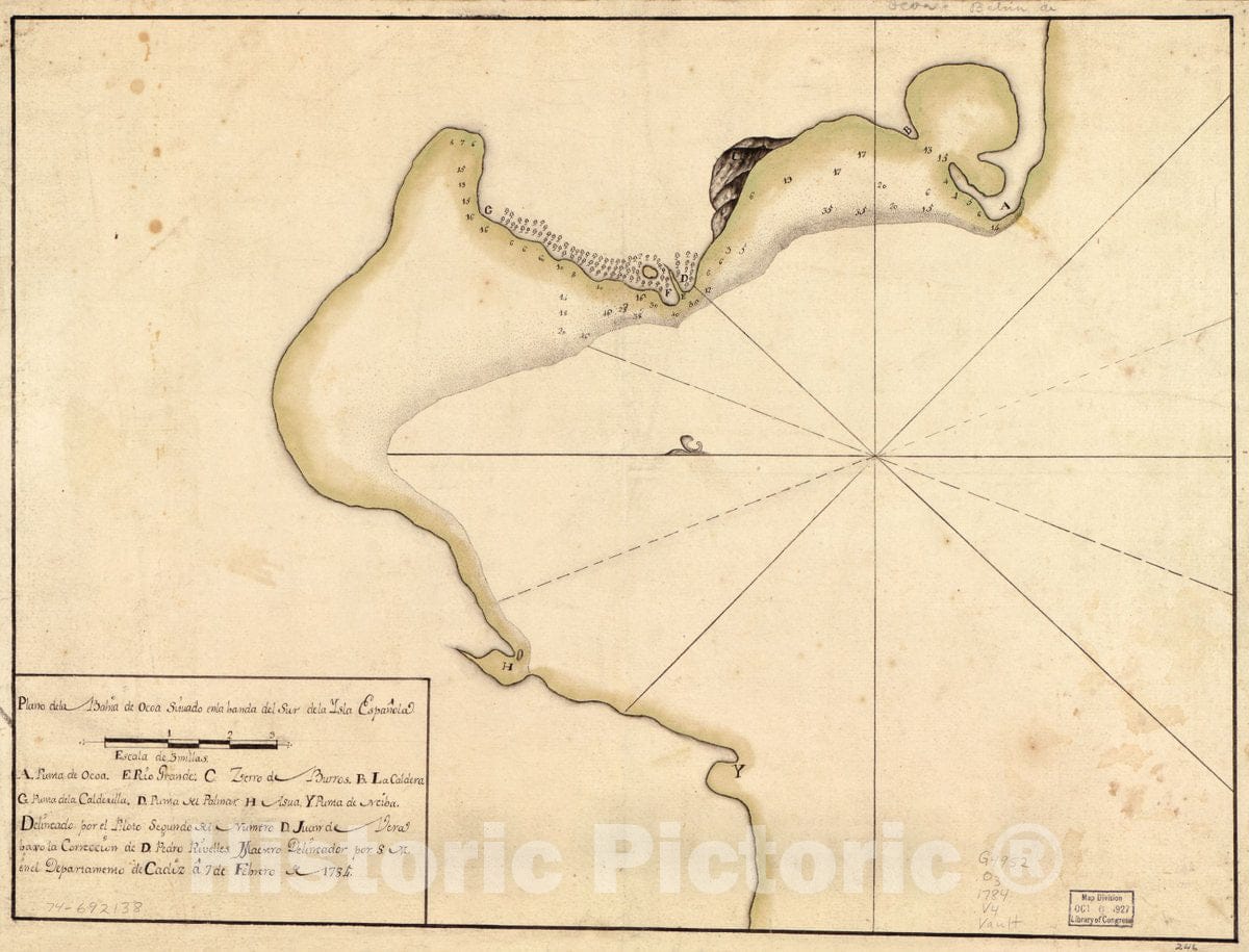 Historic 1784 Map - Plano de la BahÃ­a de Ocoa situado en la Banda del sur de la Ysla EspaÃ±ola.