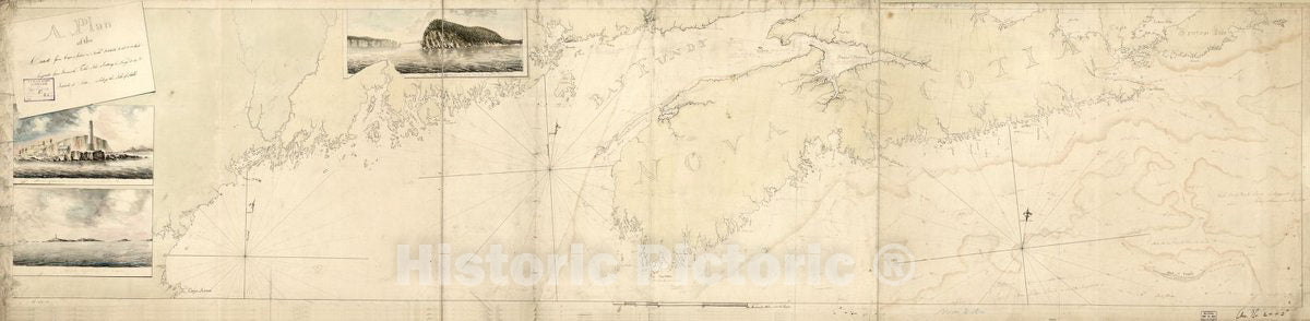 Historic 1775 Map - A Plan of The Coast from Cape Anne in North Latitude 4242 & 7033 west Longitude from Greenwich: to Isle Scattery in Long. 5040 & Latitude 46 0 North