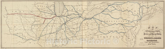 Historic 1852 Map - Map of Chicago & Rock Island, Peoria and Bureau Valley, and Mississippi & Missouri Railroads; with Their Connections to New York.