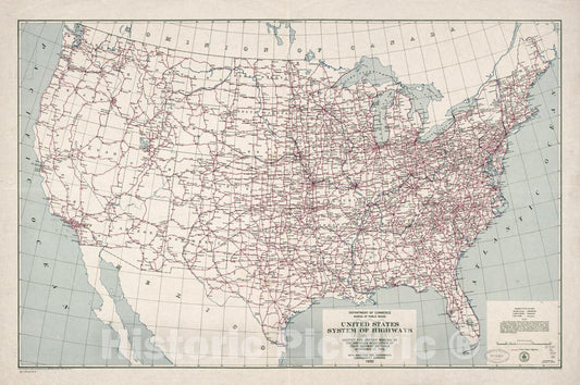 Historic 1950 Map - United States System of Highways, Adopted for Uniform Marking by The American Association of State Highway Officials, November 11, 1926