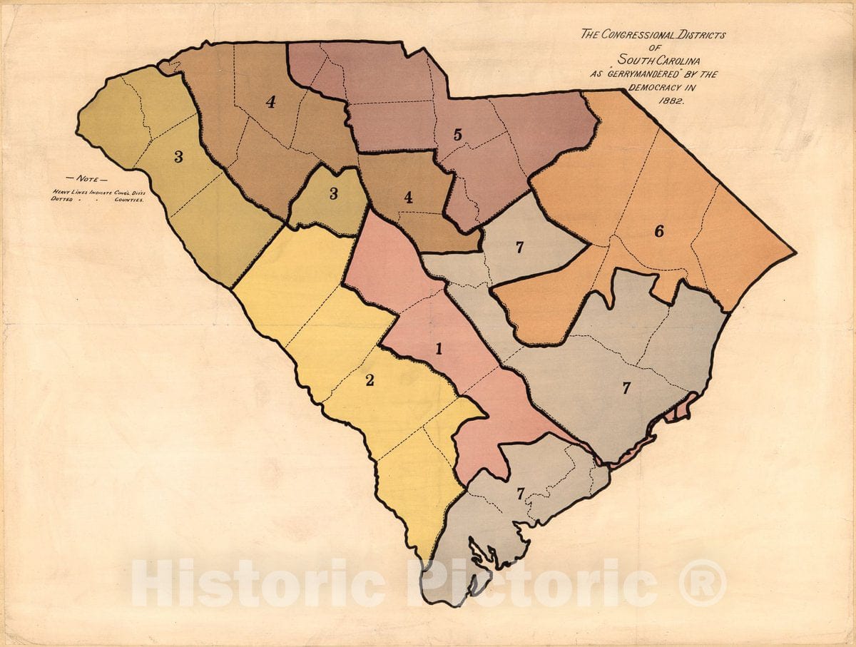 Historic 1882 Map - The Congressional Districts of South Carolina as;Gerrymandered; by The Democracy in 1882.